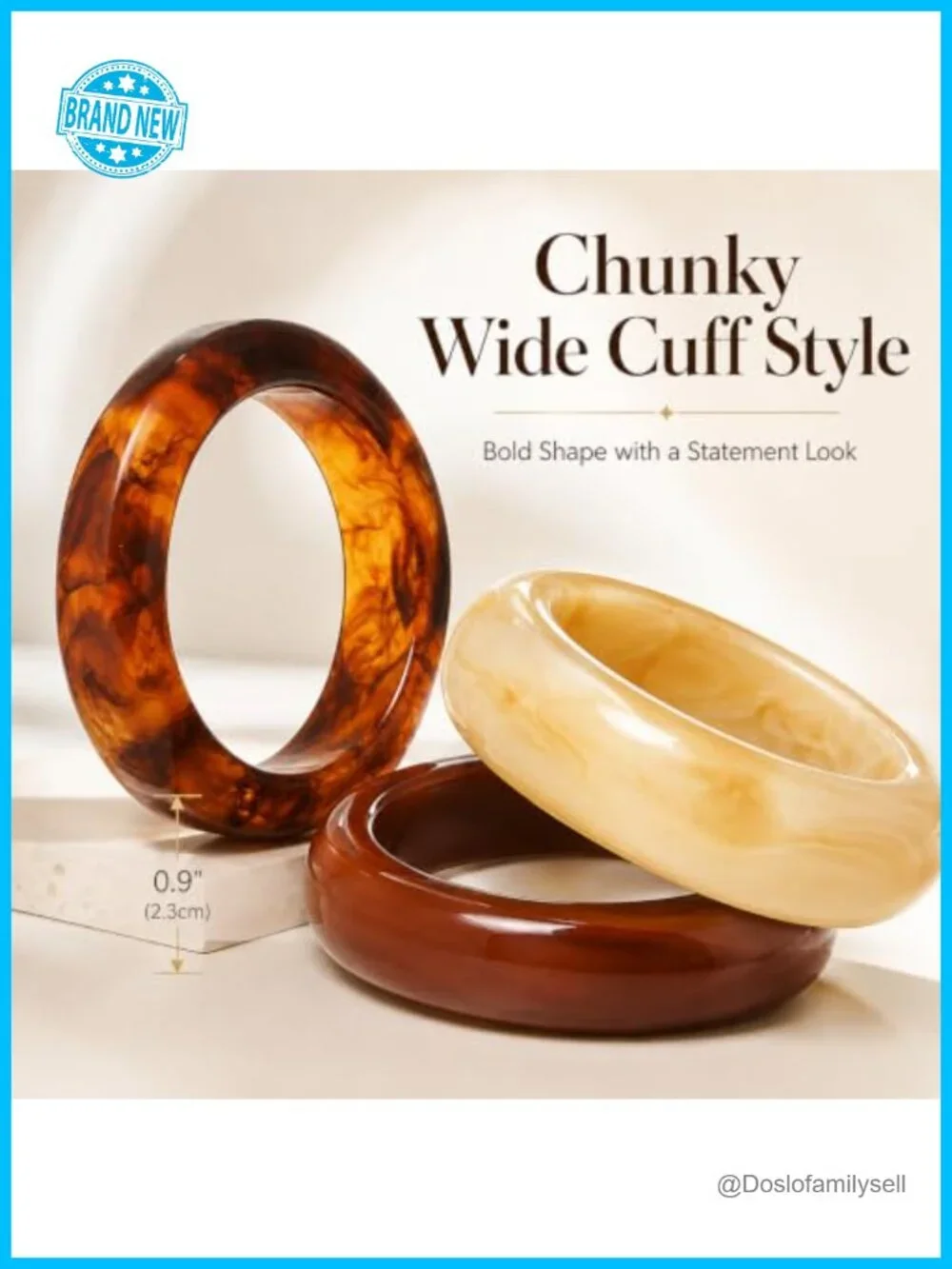 3 Pack Chunky Acrylic Bangle Bracelets Set Stackable Resin Bangles for Women
